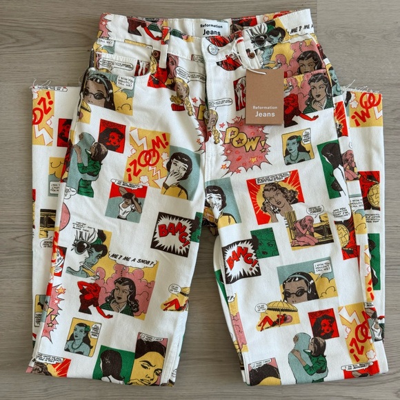 NWT Reformation Comic Book Color High Waisted Straight Jeans Pants Size … - Picture 5 of 16